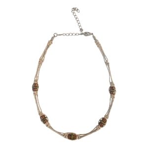 Boho Hemp Necklace on Wire Cable w/ Wooden Beads Adjustable Unisex Brown Green